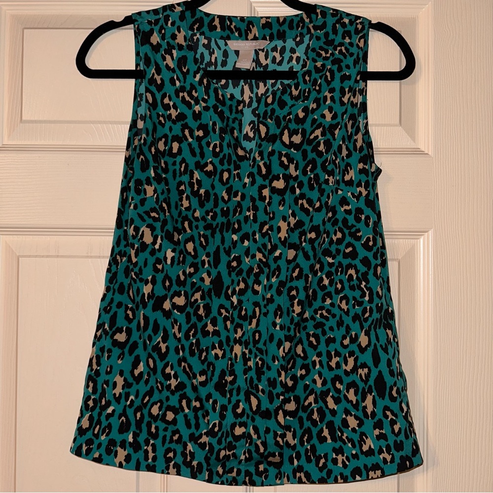 Teal Leopard Banana Republic Sleeveless Top